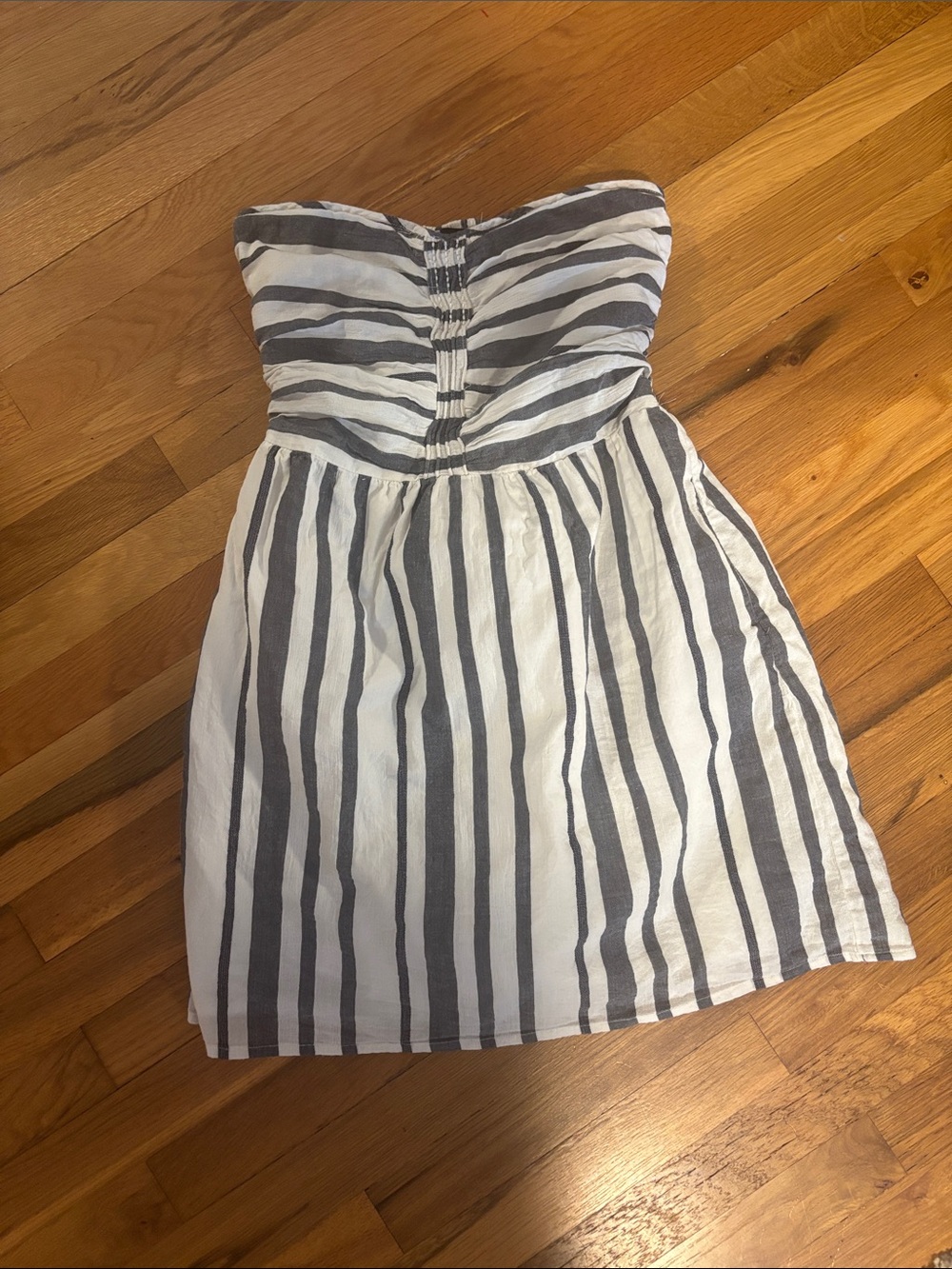 GAP Strapless Belted-Top Dress in White and Gray Stripes